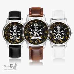 ScotsTee Shop Welsh Huntley of Hadnock Monmouthshire Coat of Arms Family Crest Wales Watch Leather Strap Classic Quartz Watch