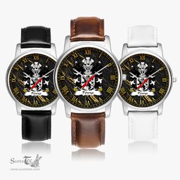 ScotsTee Shop Welsh Powys FADOG Princes of Northern Powys Coat of Arms Family Crest Wales Watch Leather Strap Classic Quartz Watch