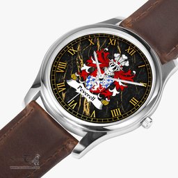 ScotsTee Shop Welsh Peverell of Pembrokeshire Coat of Arms Family Crest Wales Watch Leather Strap Classic Quartz Watch