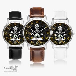 ScotsTee Shop Welsh Nash of Nash Pembrokeshire Coat of Arms Family Crest Wales Watch Leather Strap Classic Quartz Watch