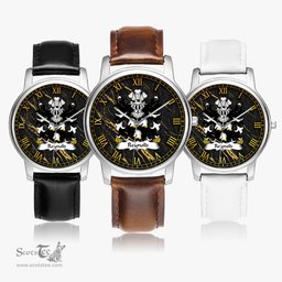 ScotsTee Shop Welsh Reynold of Bishops Castle Shropshire Coat of Arms Family Crest Wales Watch Leather Strap Classic Quartz Watch