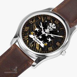ScotsTee Shop Welsh Puleston of Emral Worthenbury Denbighshire Coat of Arms Family Crest Wales Watch Leather Strap Classic Quartz Watch