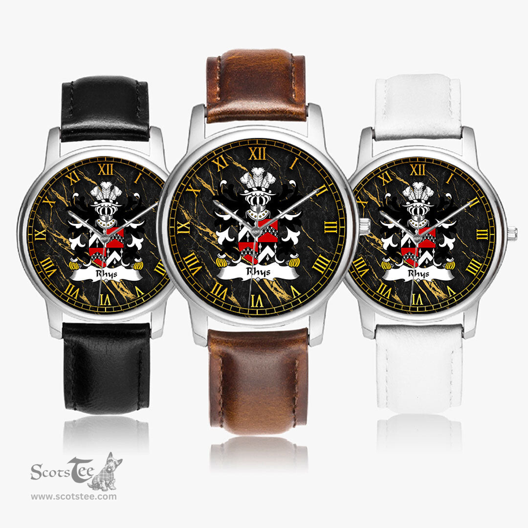 ScotsTee Shop Welsh Rhys AB EINION SAIS Coat of Arms Family Crest Wales Watch Leather Strap Classic Quartz Watch