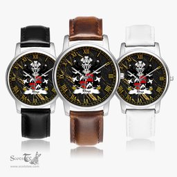 ScotsTee Shop Welsh Rhys AB EINION SAIS Coat of Arms Family Crest Wales Watch Leather Strap Classic Quartz Watch