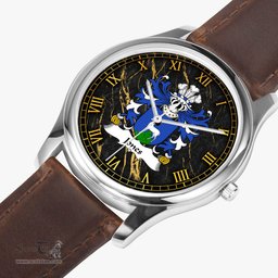 ScotsTee Shop Welsh Jones of Beaumaris Anglesey Coat of Arms Family Crest Wales Watch Leather Strap Classic Quartz Watch