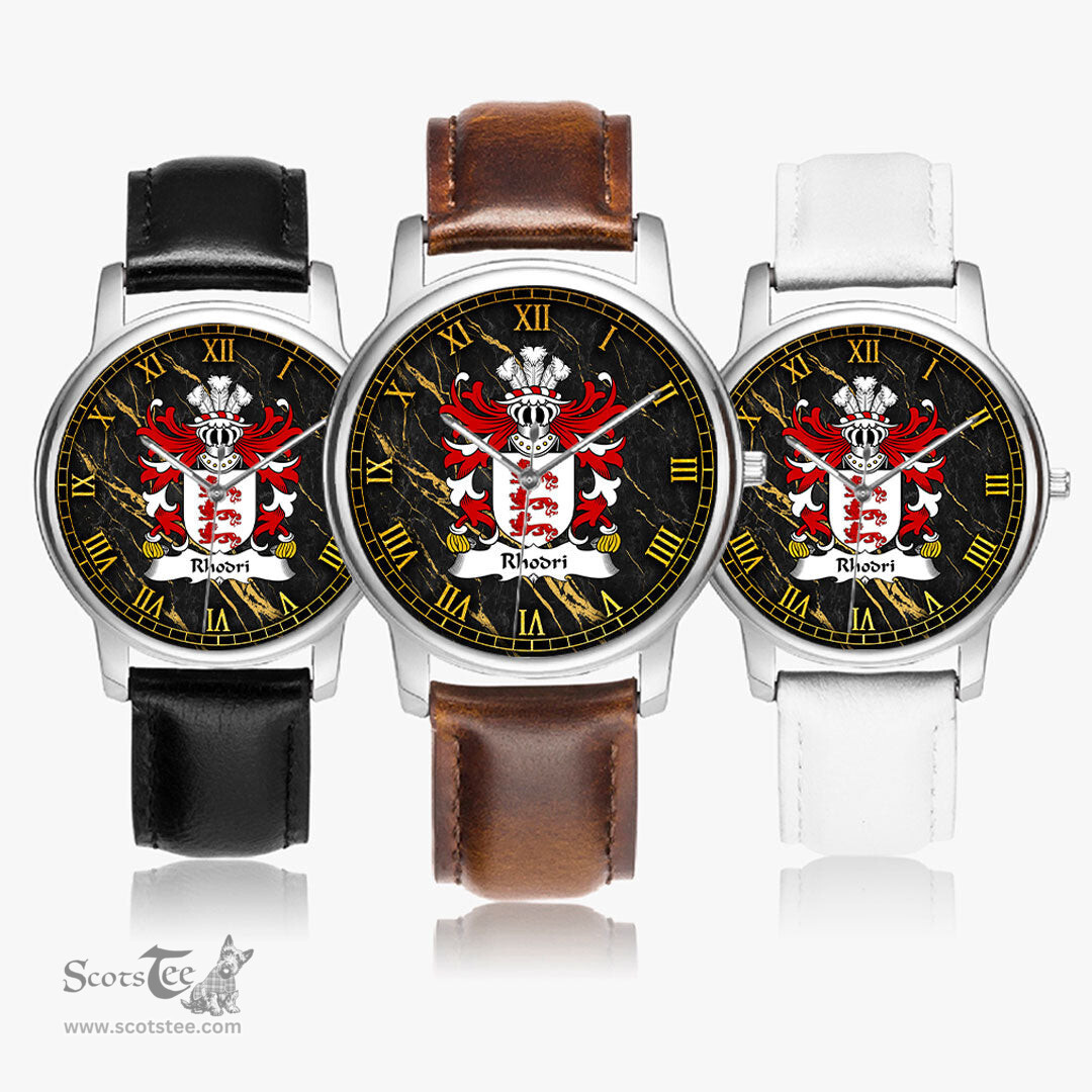 ScotsTee Shop Welsh Rhodri MAWR AP MERFYN FRYCH Coat of Arms Family Crest Wales Watch Leather Strap Classic Quartz Watch