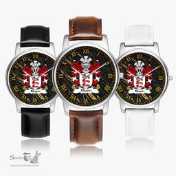 ScotsTee Shop Welsh Rhodri MAWR AP MERFYN FRYCH Coat of Arms Family Crest Wales Watch Leather Strap Classic Quartz Watch