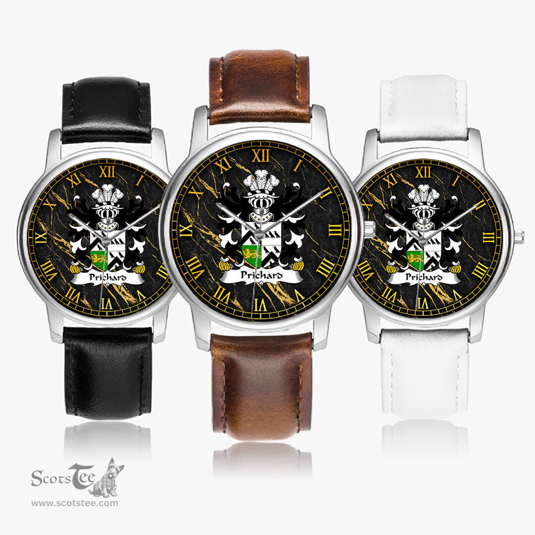 ScotsTee Shop Welsh Prichard Parson of Denbighshire Coat of Arms Family Crest Wales Watch Leather Strap Classic Quartz Watch