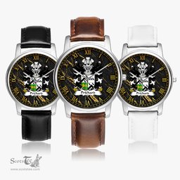 ScotsTee Shop Welsh Prichard Parson of Denbighshire Coat of Arms Family Crest Wales Watch Leather Strap Classic Quartz Watch