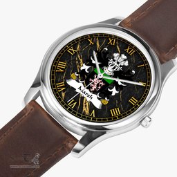 ScotsTee Shop Welsh Marsh of Flint Coat of Arms Family Crest Wales Watch Leather Strap Classic Quartz Watch