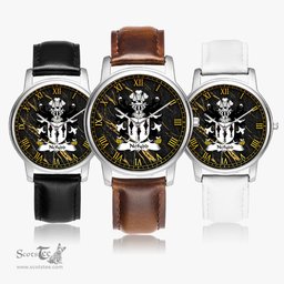 ScotsTee Shop Welsh Nefydd HARDD Caernarfonshire Coat of Arms Family Crest Wales Watch Leather Strap Classic Quartz Watch
