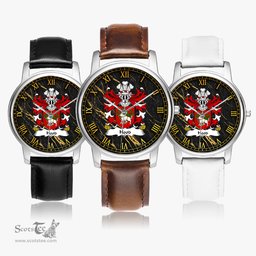 ScotsTee Shop Welsh Hood of Cemais Pembrokeshire Coat of Arms Family Crest Wales Watch Leather Strap Classic Quartz Watch