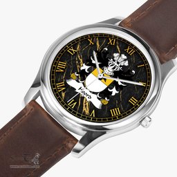 ScotsTee Shop Welsh Hoord Daughter m. Gruffudd Kynaston Coat of Arms Family Crest Wales Watch Leather Strap Classic Quartz Watch
