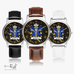ScotsTee Shop Welsh Ardderch AP MOR AP TEGERIN Coat of Arms Family Crest Wales Watch Leather Strap Classic Quartz Watch