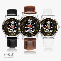 ScotsTee Shop Welsh Clement of Cardiganshire Coat of Arms Family Crest Wales Watch Leather Strap Classic Quartz Watch
