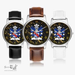 ScotsTee Shop Welsh Don or Donne of Utkington Cheshire Coat of Arms Family Crest Wales Watch Leather Strap Classic Quartz Watch
