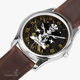 ScotsTee Shop Welsh Cuhelyn OF MOCHNANT Denbighshire Coat of Arms Family Crest Wales Watch Leather Strap Classic Quartz Watch