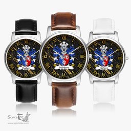 ScotsTee Shop Welsh Herbert 1st Earl of Pembrokeshire Coat of Arms Family Crest Wales Watch Leather Strap Classic Quartz Watch