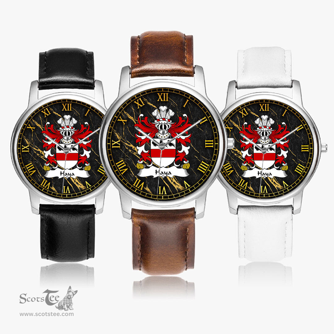 ScotsTee Shop Welsh Haya lord Robert of Hay Monmouth Coat of Arms Family Crest Wales Watch Leather Strap Classic Quartz Watch