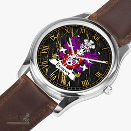 ScotsTee Shop Welsh Exmewe of Ruthin Denbighshire Coat of Arms Family Crest Wales Watch Leather Strap Classic Quartz Watch
