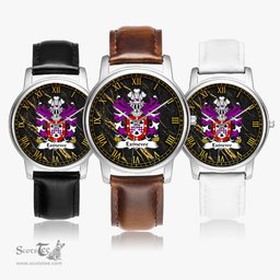 ScotsTee Shop Welsh Exmewe of Ruthin Denbighshire Coat of Arms Family Crest Wales Watch Leather Strap Classic Quartz Watch