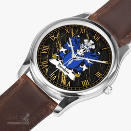 ScotsTee Shop Welsh Tomkin of Shocklach Cheshire Coat of Arms Family Crest Wales Watch Leather Strap Classic Quartz Watch