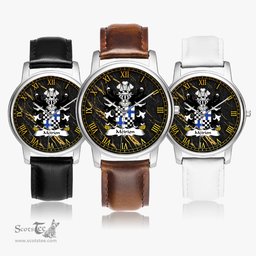 ScotsTee Shop Welsh Meirion MEIRIONNYDD Coat of Arms Family Crest Wales Watch Leather Strap Classic Quartz Watch