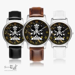 ScotsTee Shop Welsh Sergeaunt of Monmouthshire Coat of Arms Family Crest Wales Watch Leather Strap Classic Quartz Watch