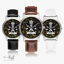 ScotsTee Shop Welsh Robins or Robinson Bishop of Bangor Coat of Arms Family Crest Wales Watch Leather Strap Classic Quartz Watch