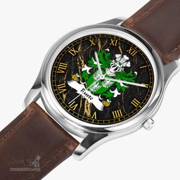 ScotsTee Shop Welsh Ruste of Abergwili Carmarthenshire Coat of Arms Family Crest Wales Watch Leather Strap Classic Quartz Watch