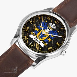 ScotsTee Shop Welsh Tegerin AP CARWED of Anglesey Coat of Arms Family Crest Wales Watch Leather Strap Classic Quartz Watch