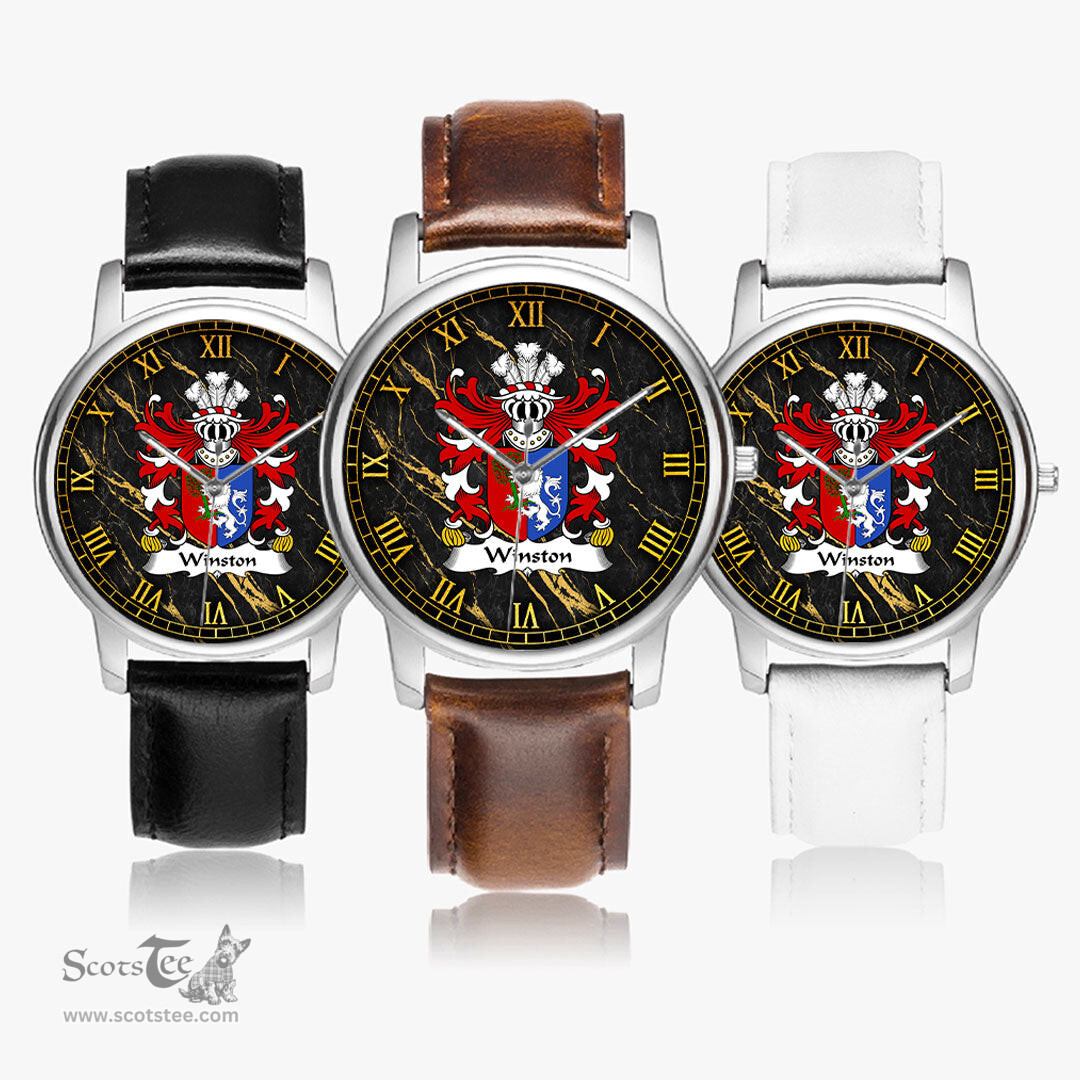 ScotsTee Shop Welsh Winston of Trewyn Monmouthshire Coat of Arms Family Crest Wales Watch Leather Strap Classic Quartz Watch