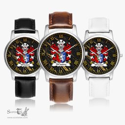ScotsTee Shop Welsh Winston of Trewyn Monmouthshire Coat of Arms Family Crest Wales Watch Leather Strap Classic Quartz Watch