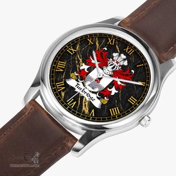 ScotsTee Shop Welsh Turbridge of Llan rhudd Denbighshire Coat of Arms Family Crest Wales Watch Leather Strap Classic Quartz Watch