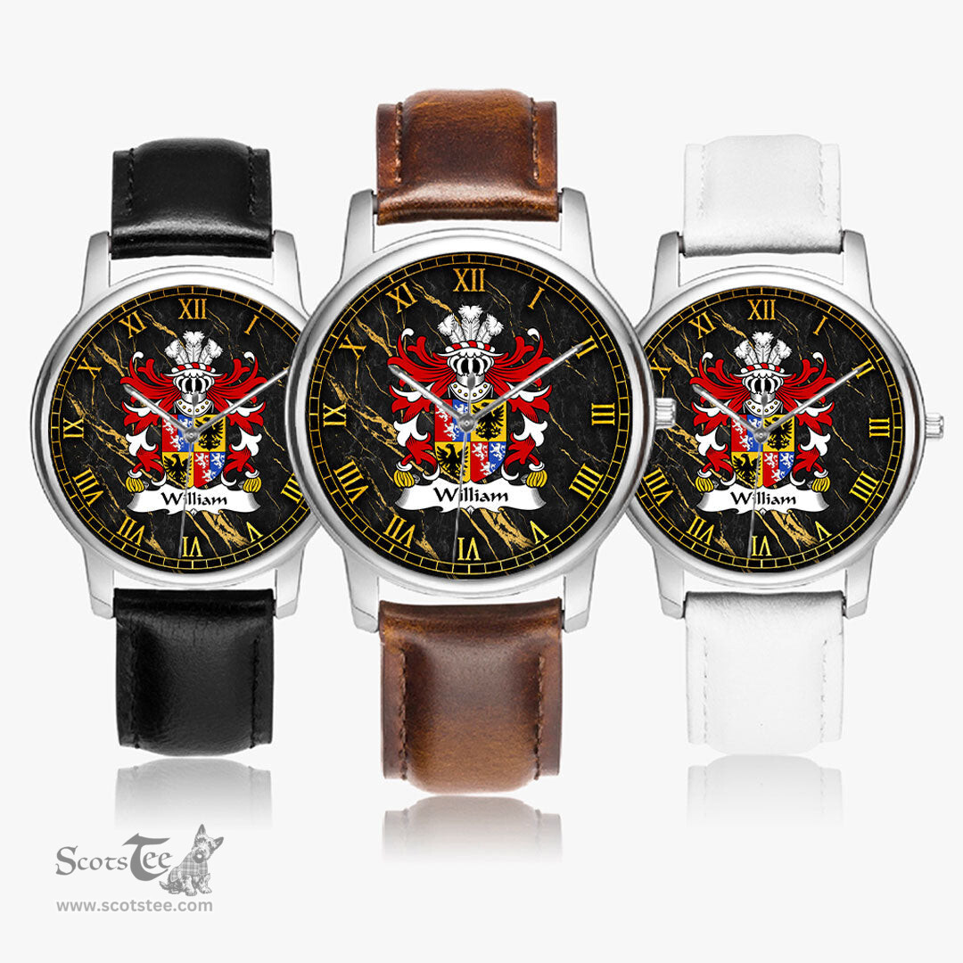 ScotsTee Shop Welsh William Sir AP THOMAS Coat of Arms Family Crest Wales Watch Leather Strap Classic Quartz Watch