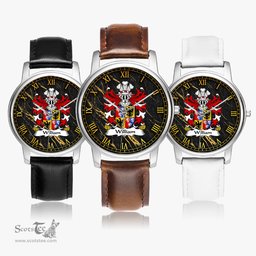ScotsTee Shop Welsh William Sir AP THOMAS Coat of Arms Family Crest Wales Watch Leather Strap Classic Quartz Watch
