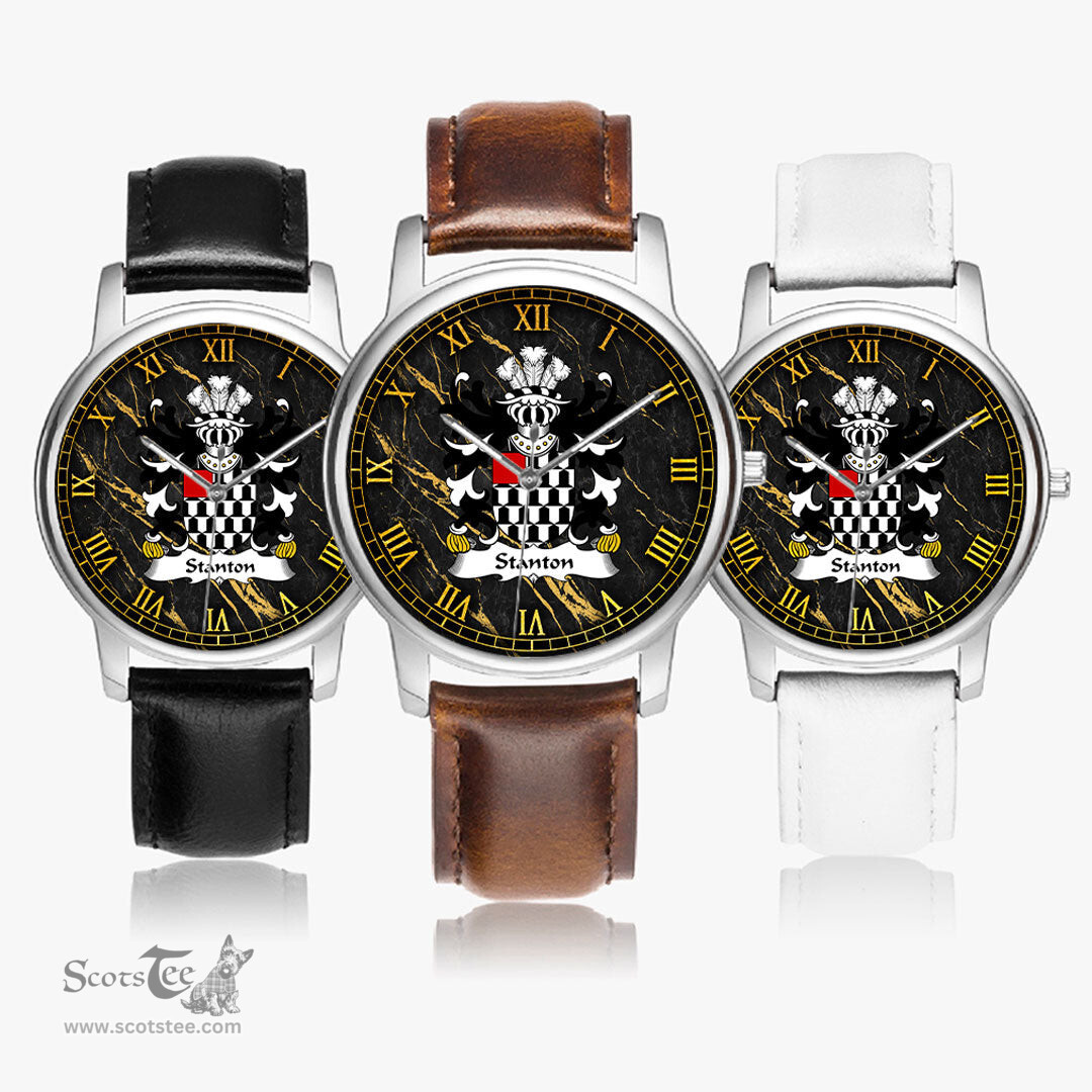 ScotsTee Shop Welsh Stanton or STAUNTON Pembrokeshire Coat of Arms Family Crest Wales Watch Leather Strap Classic Quartz Watch