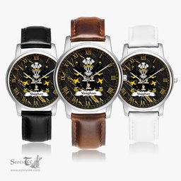 ScotsTee Shop Welsh Vaughan of Breconshire Coat of Arms Family Crest Wales Watch Leather Strap Classic Quartz Watch