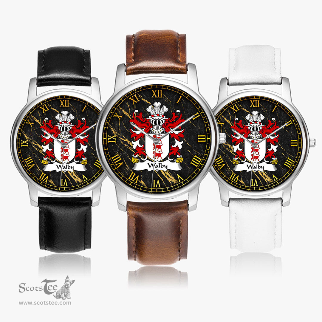 ScotsTee Shop Welsh Walby of Breconshire Coat of Arms Family Crest Wales Watch Leather Strap Classic Quartz Watch