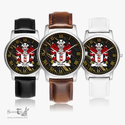 ScotsTee Shop Welsh Walby of Breconshire Coat of Arms Family Crest Wales Watch Leather Strap Classic Quartz Watch