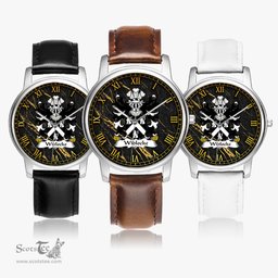 ScotsTee Shop Welsh Widlocke or Whitlock Wydlock Pembrokeshire Coat of Arms Family Crest Wales Watch Leather Strap Classic Quartz Watch