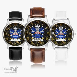ScotsTee Shop Welsh Winstanley of St. Dogmaels Pembrokeshire Coat of Arms Family Crest Wales Watch Leather Strap Classic Quartz Watch