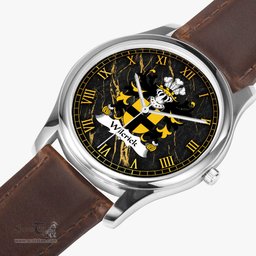 ScotsTee Shop Welsh Wilcrick of Monmouthshire Coat of Arms Family Crest Wales Watch Leather Strap Classic Quartz Watch
