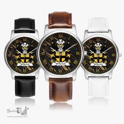 ScotsTee Shop Welsh Wilcrick of Monmouthshire Coat of Arms Family Crest Wales Watch Leather Strap Classic Quartz Watch
