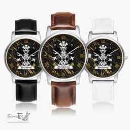ScotsTee Shop Welsh Sherborne of Pembrokeshire Coat of Arms Family Crest Wales Watch Leather Strap Classic Quartz Watch
