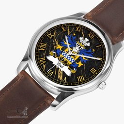 ScotsTee Shop Welsh Voel of Haverfordwest Pembrokeshire Coat of Arms Family Crest Wales Watch Leather Strap Classic Quartz Watch
