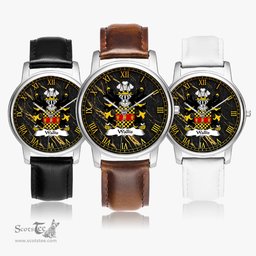 ScotsTee Shop Welsh Wallis of Llan arth Monmouthshire Coat of Arms Family Crest Wales Watch Leather Strap Classic Quartz Watch