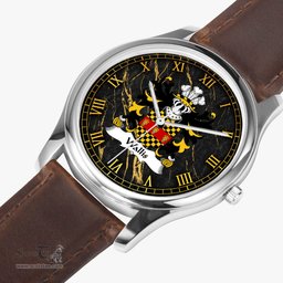 ScotsTee Shop Welsh Wallis of Llan arth Monmouthshire Coat of Arms Family Crest Wales Watch Leather Strap Classic Quartz Watch