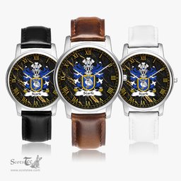 ScotsTee Shop Welsh Scarfe of Lamphey Pembrokeshire Coat of Arms Family Crest Wales Watch Leather Strap Classic Quartz Watch