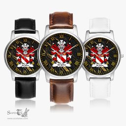 ScotsTee Shop Welsh St John of Fon mon Glamorgan Coat of Arms Family Crest Wales Watch Leather Strap Classic Quartz Watch